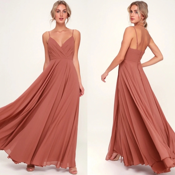 Lulus All About Love Rusty Rose Maxi Dress S Wedding Party Prom Bridesmaid - Picture 1 of 10